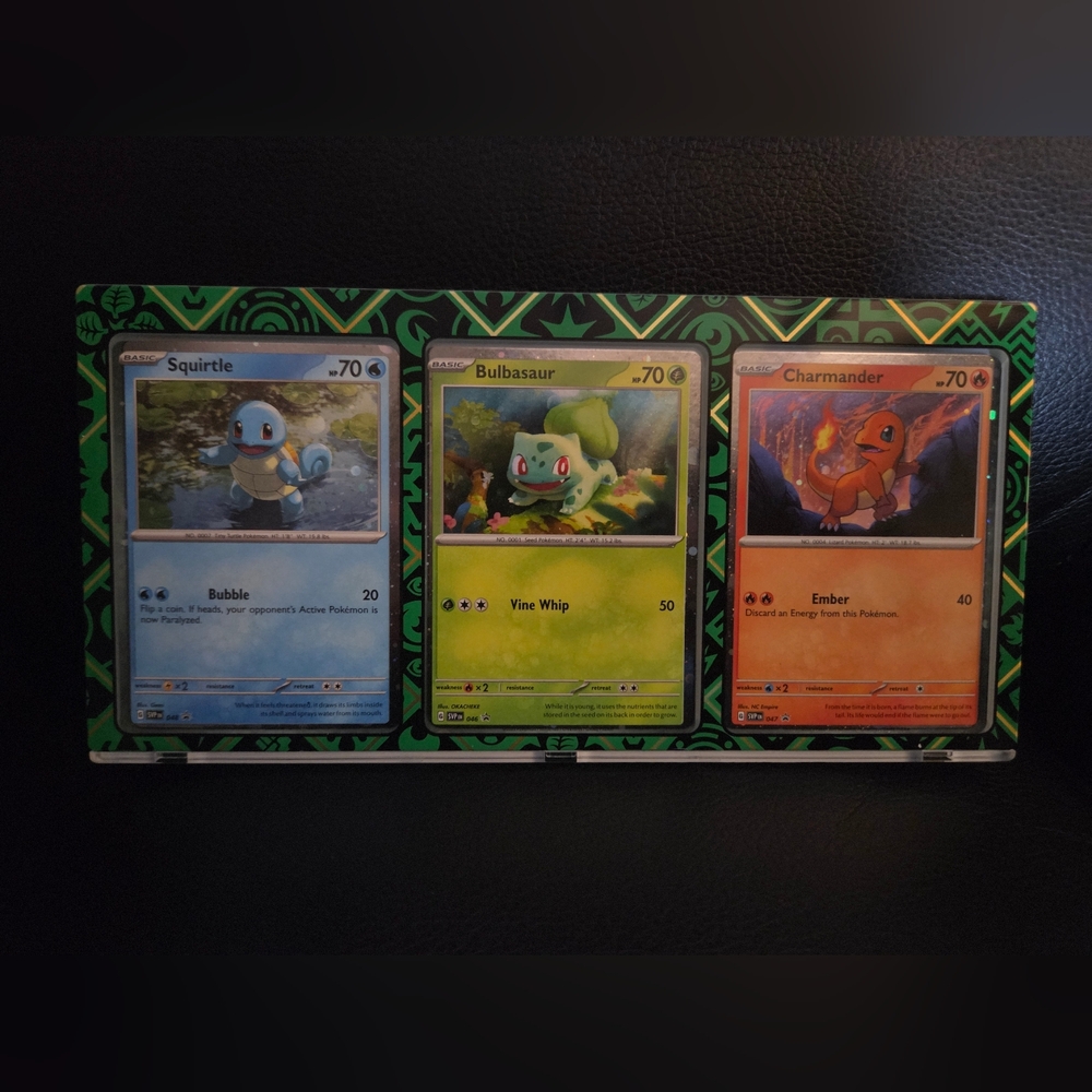 Pokemon Charmander, Bulbasaur, Squirtle Cosmos Holo Promo Set w/ Green Stand